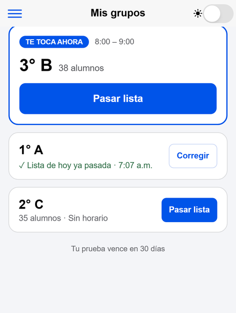Pantalla de Mis grupos con el grupo que toca ahora